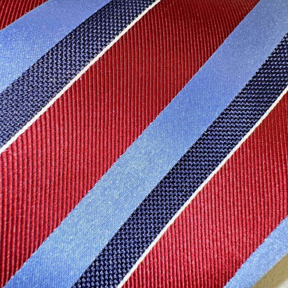 Tasso Elba Spa Repp Striped Red White Blue Regimental Woven Handmade Silk Tie